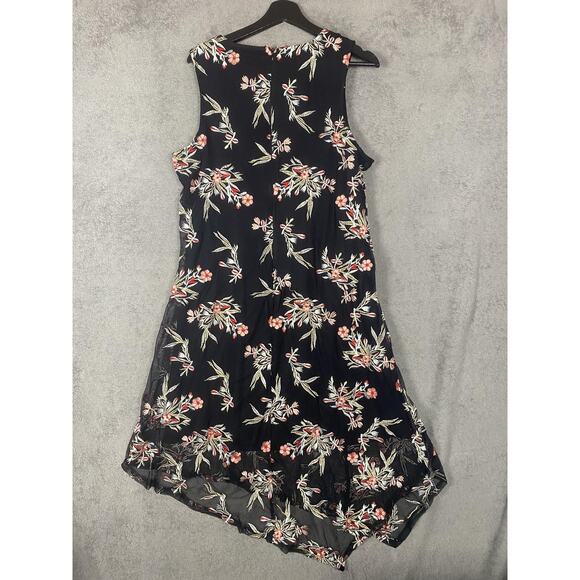 Alfani Woman Dress Womens 16W Black Floral Embroidered Sleeveless Mesh Asym Hem - Picture 4 of 12